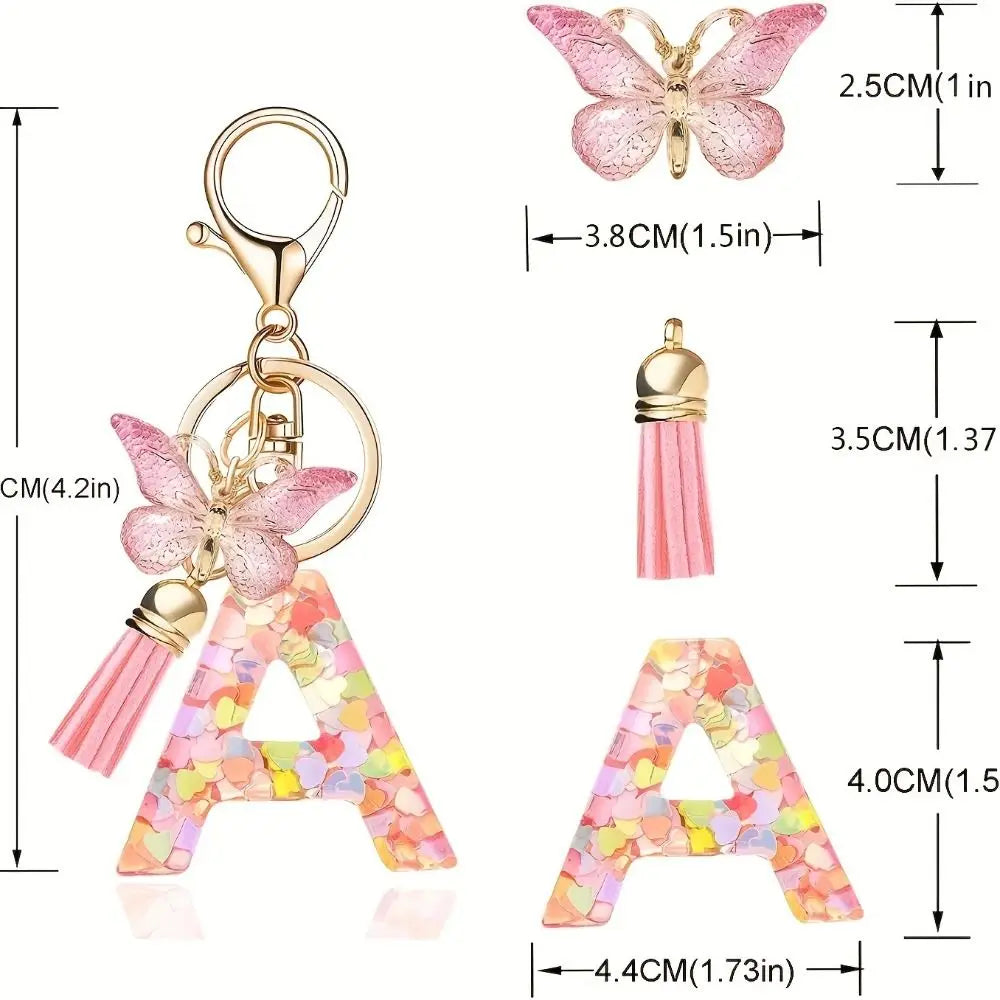 Personality Dreamy 26 Letter Keychain Sequin A-Z Butterfly Initial Keyring Exquisite Pink Alphabet Key Chain Handbag DecorWomen Zpaxo