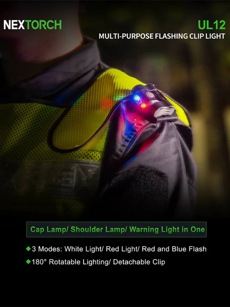 LED Blue-Red Flash Shoulder Clip Warning Light – 3 Modes