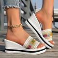 2025 Women Sandals Summer Patchwork Wedges Slippers Bohemian Open Toe Beach Women Shoes Non-Slip Plus Size Wedge Shoes for Woman Zpaxo WHITE 36