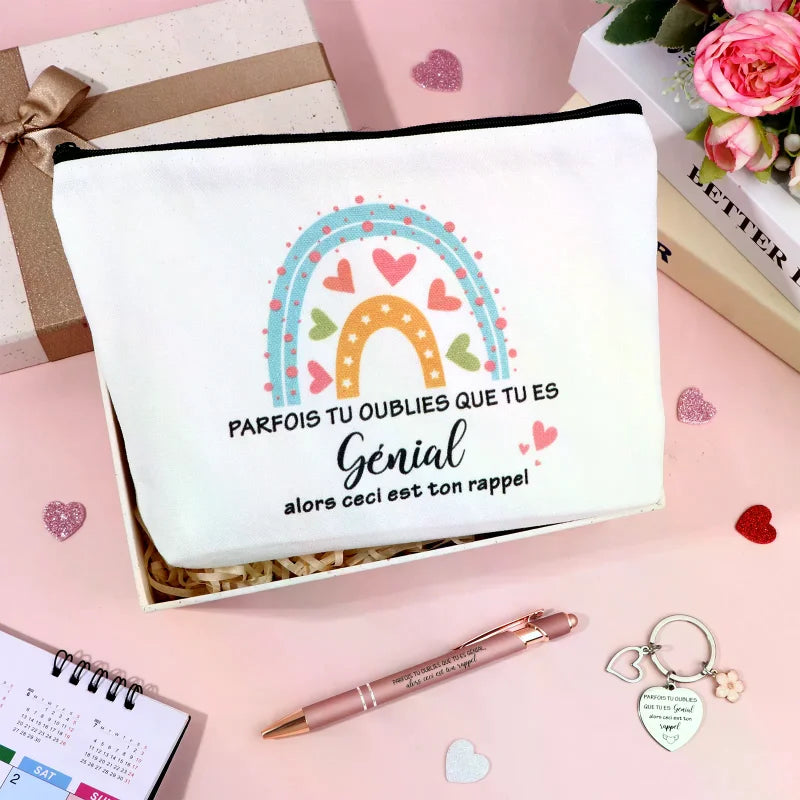 French Inspirational Coworker Appreciation Gifts Set Include Inspirational Keyring Rainbow Toiletry Makeup Bag Zpaxo