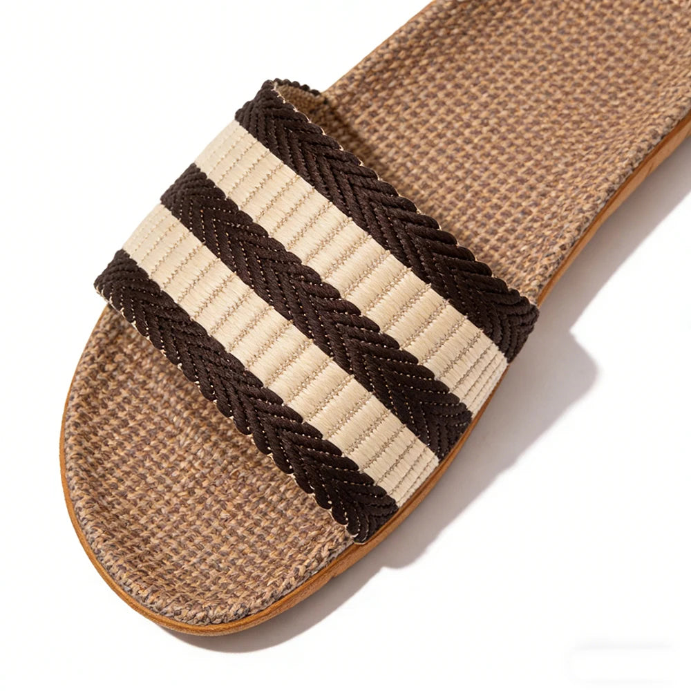 Summer Men Slippers Antislip Home Lightweight Shoes Indoor Linen Soft