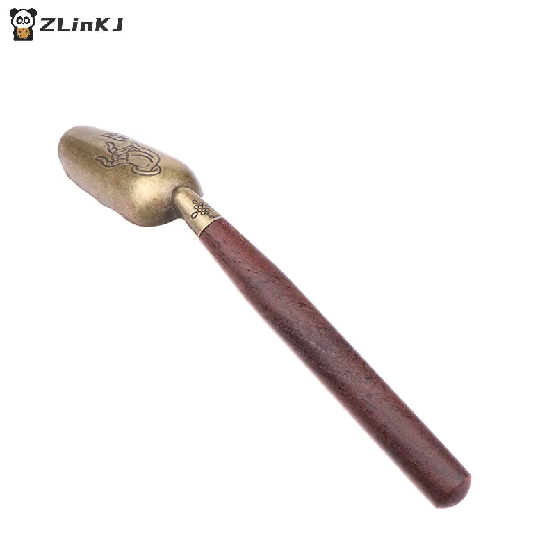 ▶1Pcs Wooden Handle Copper Tea Coffee Scoop Anti-Spill Tea Spoon Easy Clean Tableware Zpaxo