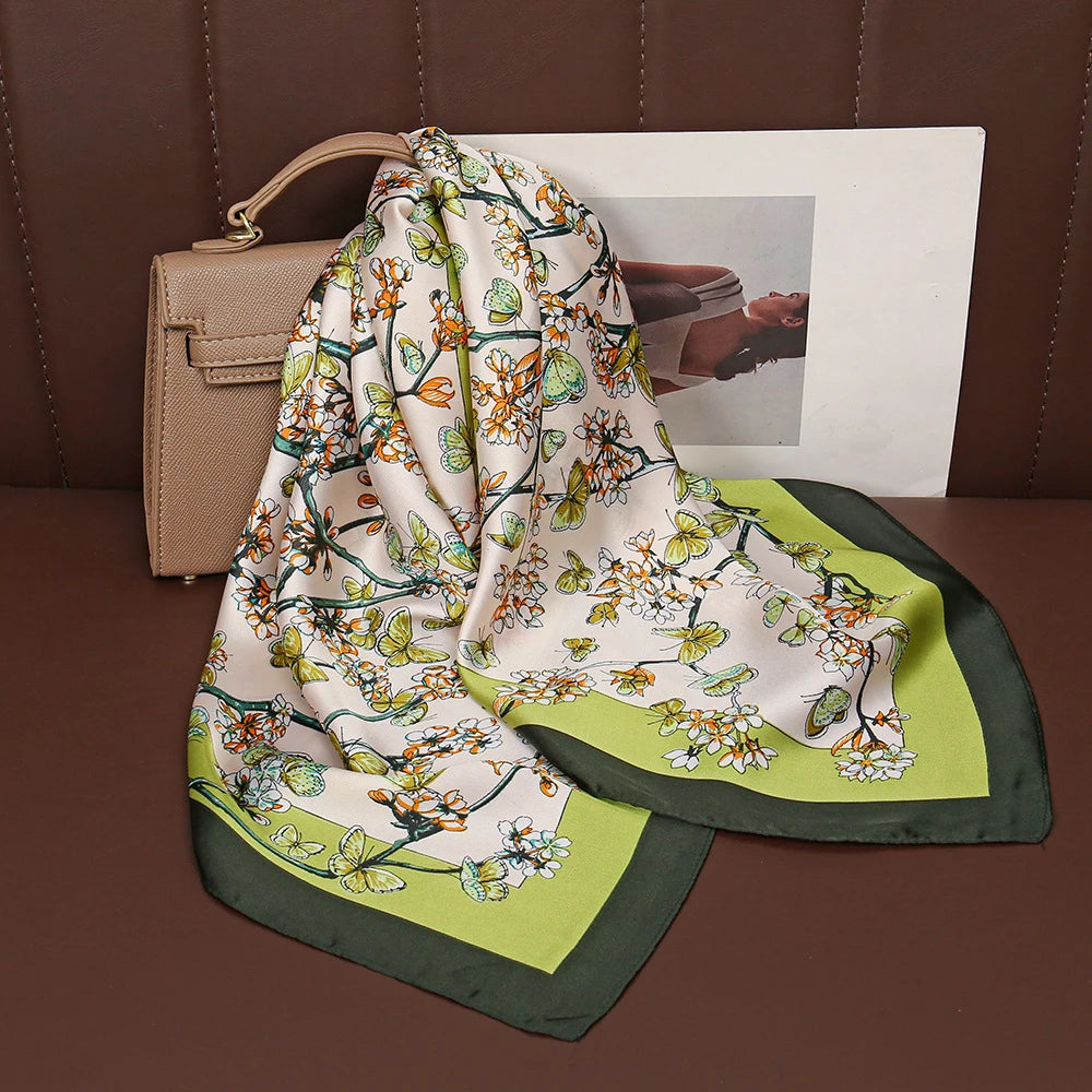 Fashion 70*70cm Hair Scarf Bohemia Style Floral Silk Scarf Sun Protection Female Foulard Square Scarf Women Zpaxo