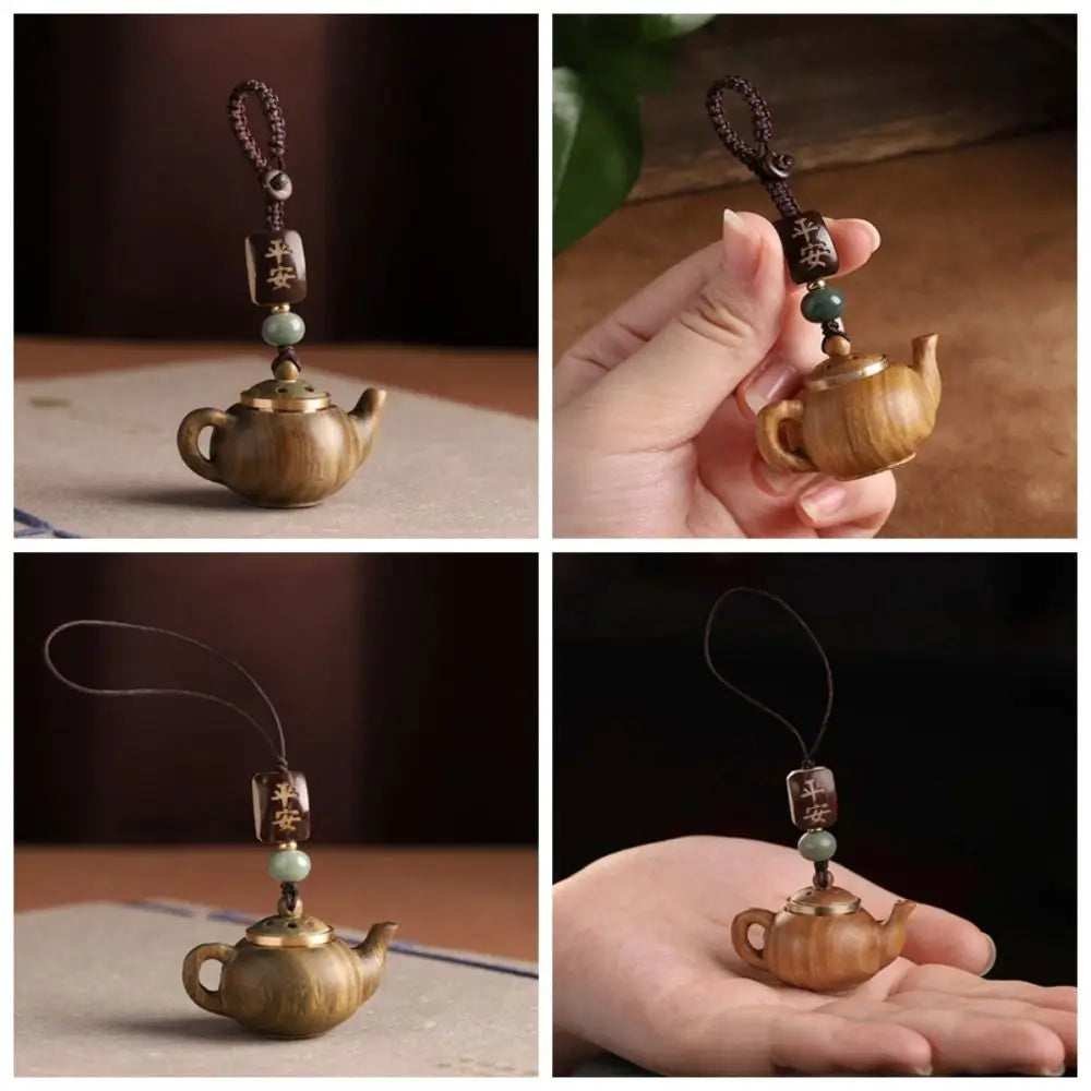 Mini Little Teapot Keychain Waterproof Openable Carved Pendant Woven Zpaxo
