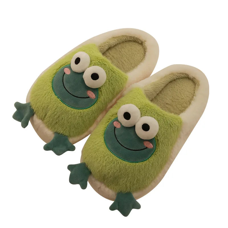 2022 Winter Slippers Women Men Home Floor Shoes Cute Frog Keep Warm Zpaxo