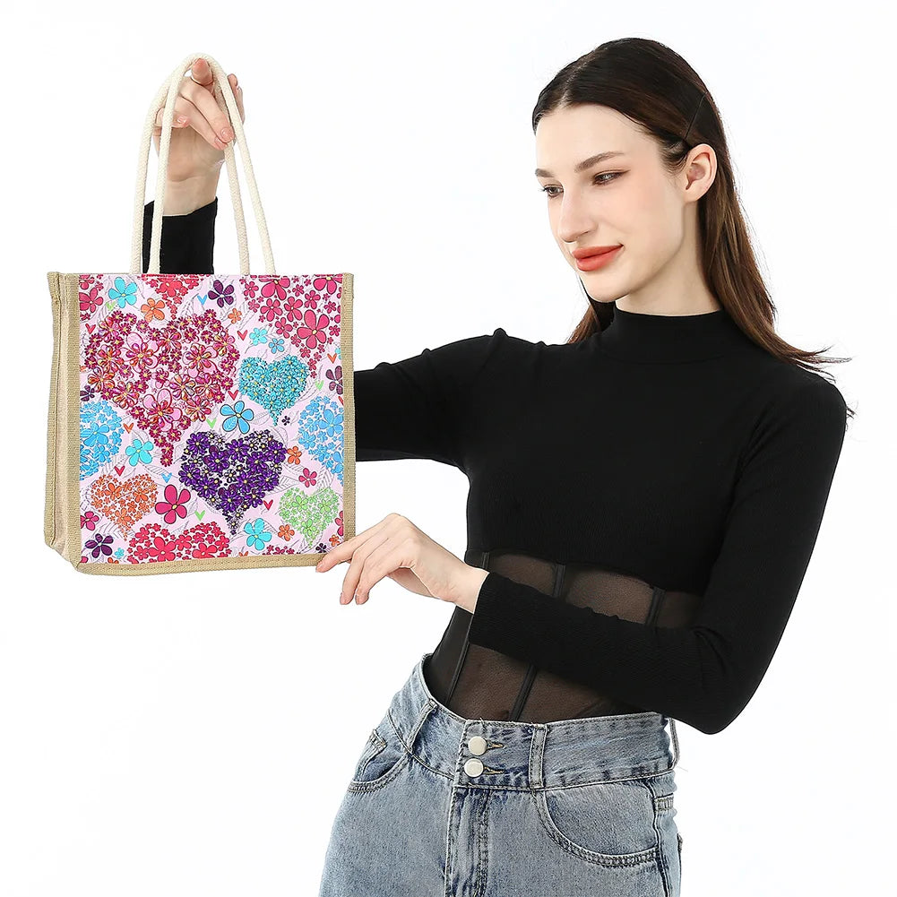 5D Diamond Painting Handbag DIY Linen Shopping Storage Bag Reusable