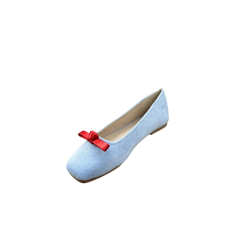 Flat Shoes Women 2025 Spring Autumn French Bow Square Toe Ballet Shoes Women Loafers Women Shoes Super Big Size 43 44 Zpaxo