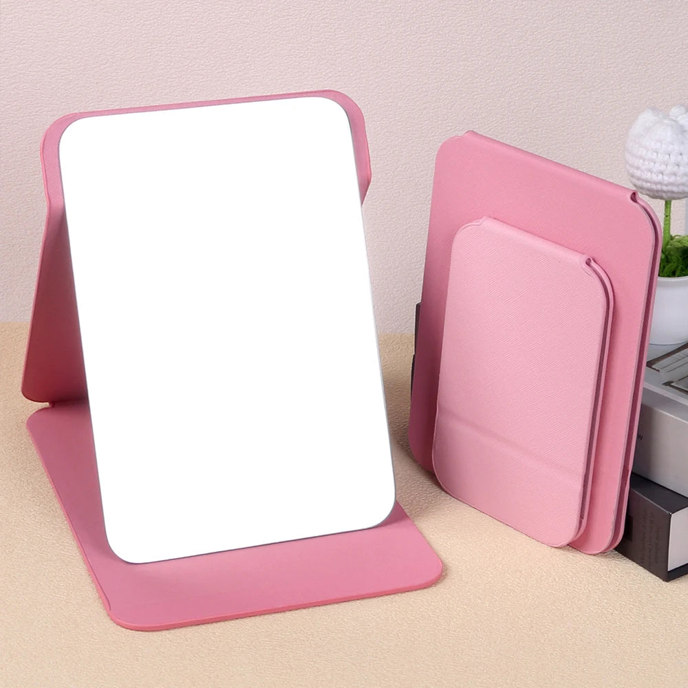 Desktop Foldable Makeup Mirror Black Tulip Pink Portable PU Leather Mirror for Office Travel Table Zpaxo