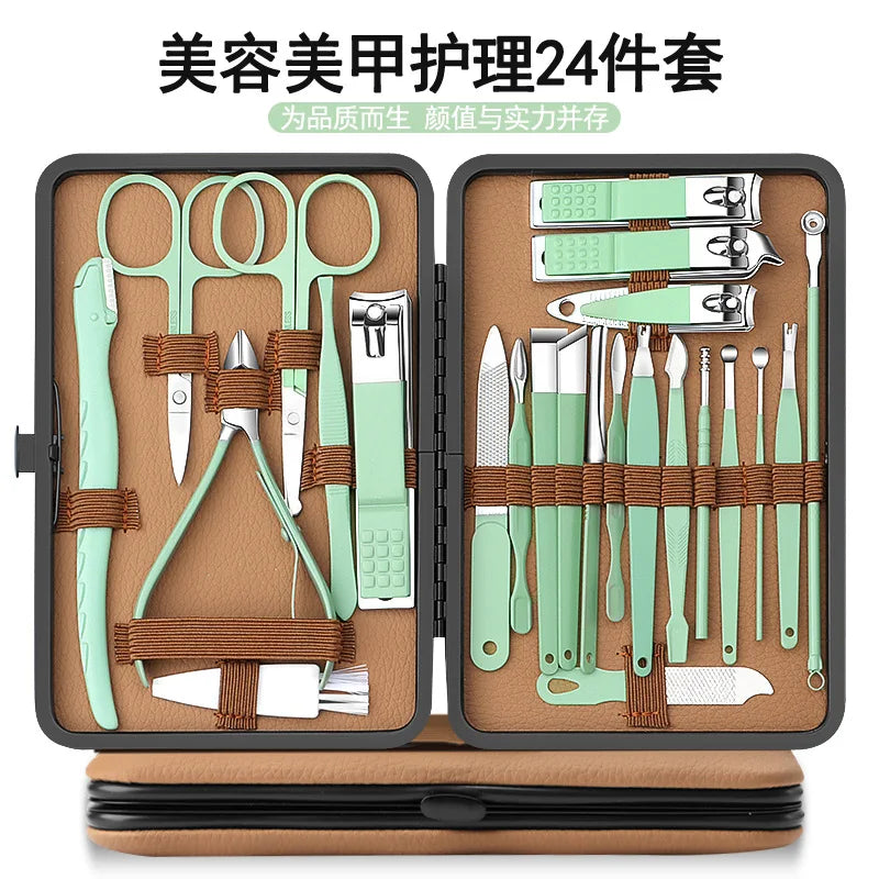 brown 7/16/24 pcs Stainless Steel Nail Cutter and Pedicure Scissors Set - Portable Manicure and Pedicure Tool Nail Clipper Set Zpaxo brown green 24 pcs