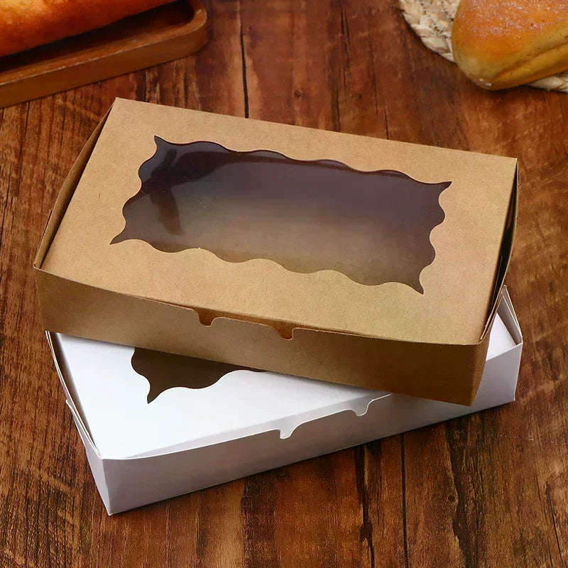10Pcs Rectangular Cake Carriers Paper Gift Box With Clear Window For Cookies Bread Candy For Weddings Parties Valentine's Day Zpaxo