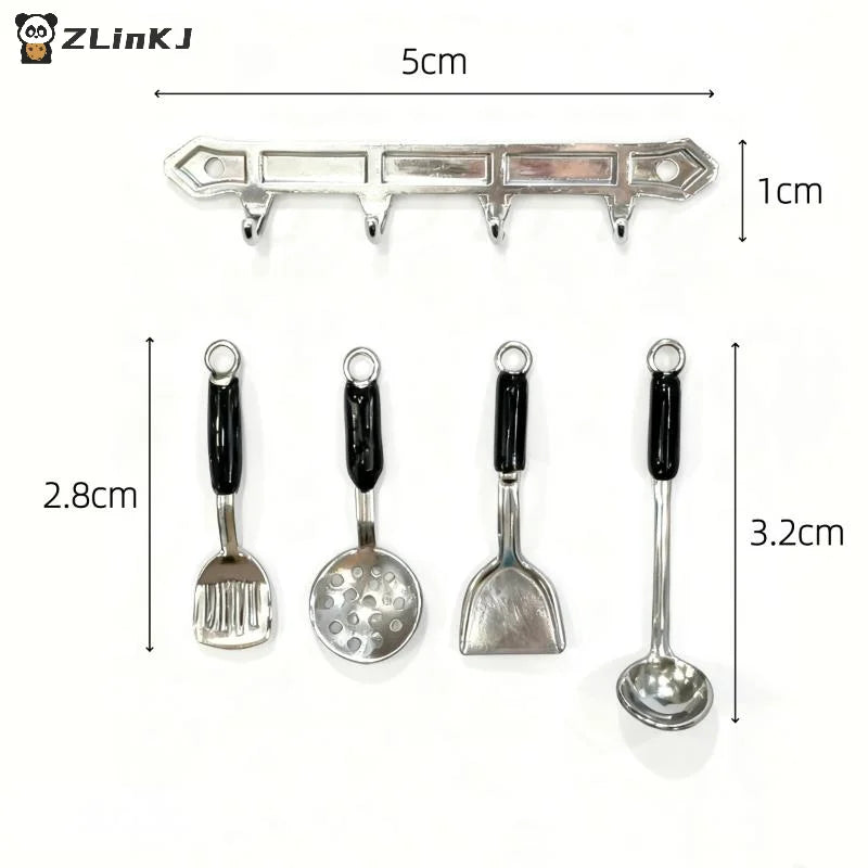 ▶1 Set Simulation Models Dollhouse Vertical Hanging Spatula Soup Spoon Funnel Miniature Kitchen Scene Tools DIY Decoration Zpaxo