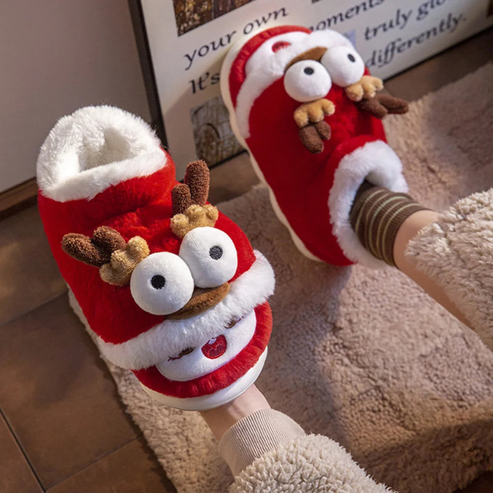 SHAJI Unisex Cute Cartoon Fuzzy Warm Slippers EVA Thick Platform Non