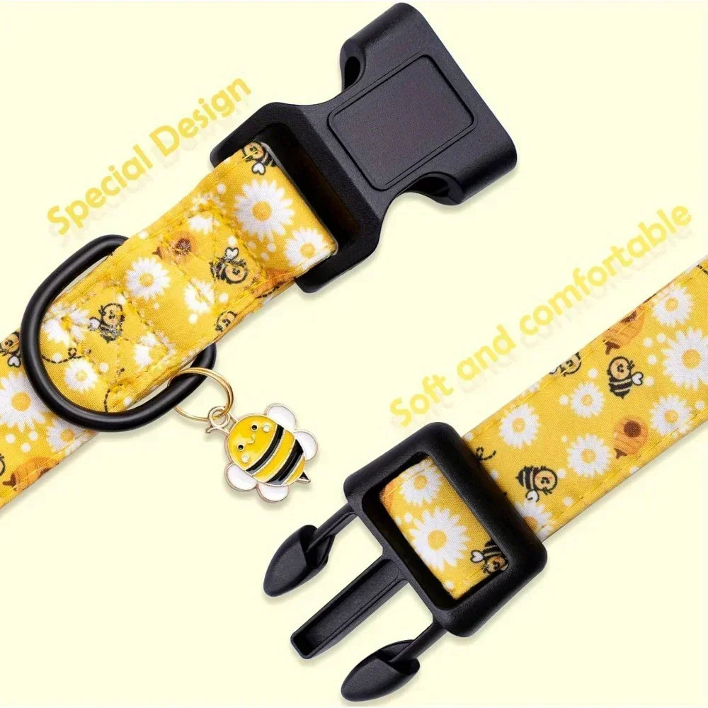 Cute Yellow Bee Print Dog Collar Suitable Small Medium Large Dogs