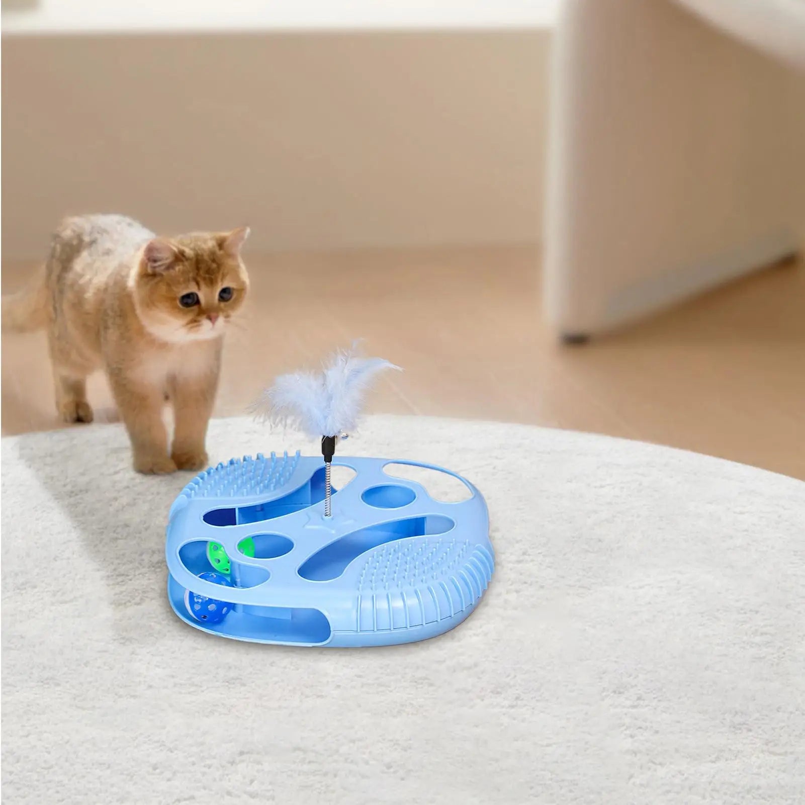 Cat Toy Ball Track Cat Track Ball Toy With Feathers Interactive Kitten Game For Home Boredom Relief Exercise Entertainment Zpaxo