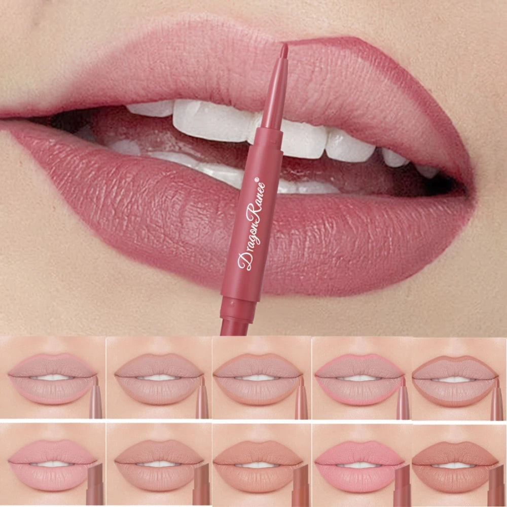 Permanent Lipliner And Lipstick Dual-Ended Velvet Matte Lasting Waterproof 24 Hour Nude Chestnut Non-Sticky Lip Contour Makeup Zpaxo