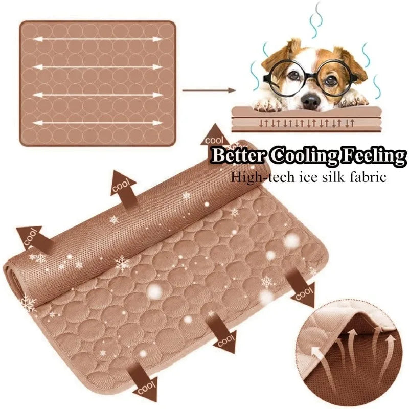 Pet Ice Silk Cooling Mat Cats Dogs Machine Washable Summer Breathable