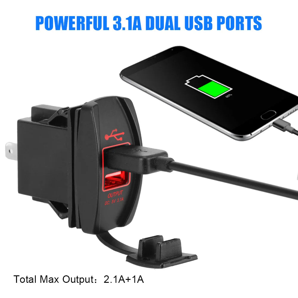 Car Charger Auto Adapter Dual USB Ports Dustproof Phone 5V 3 1A LED