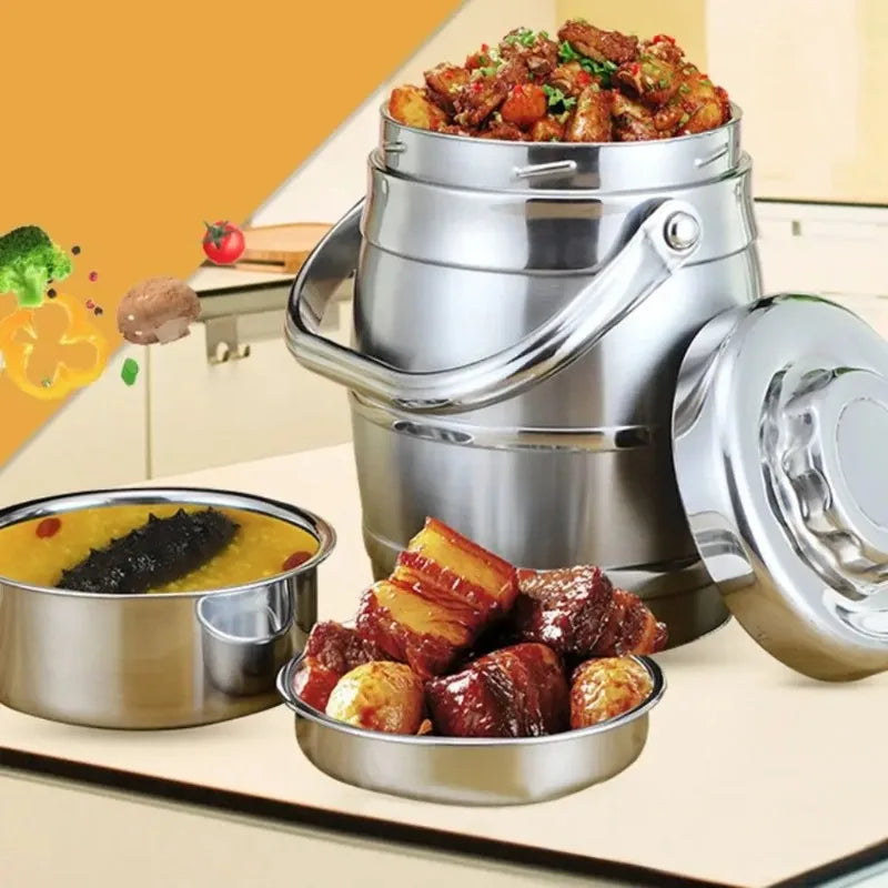 Large Capacity Stainless Steel Thermos Food Jar Foldable Handle