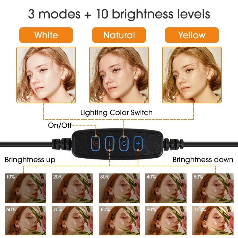 LED Ring Selfie Light Dimmable Photography Lighting USB Charge Lamp