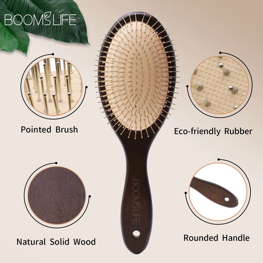 BOOMSLIFE Wood & Steel Pin Hair Brush – Detangling Scalp Massager Hair Detangling Brush Zpaxo