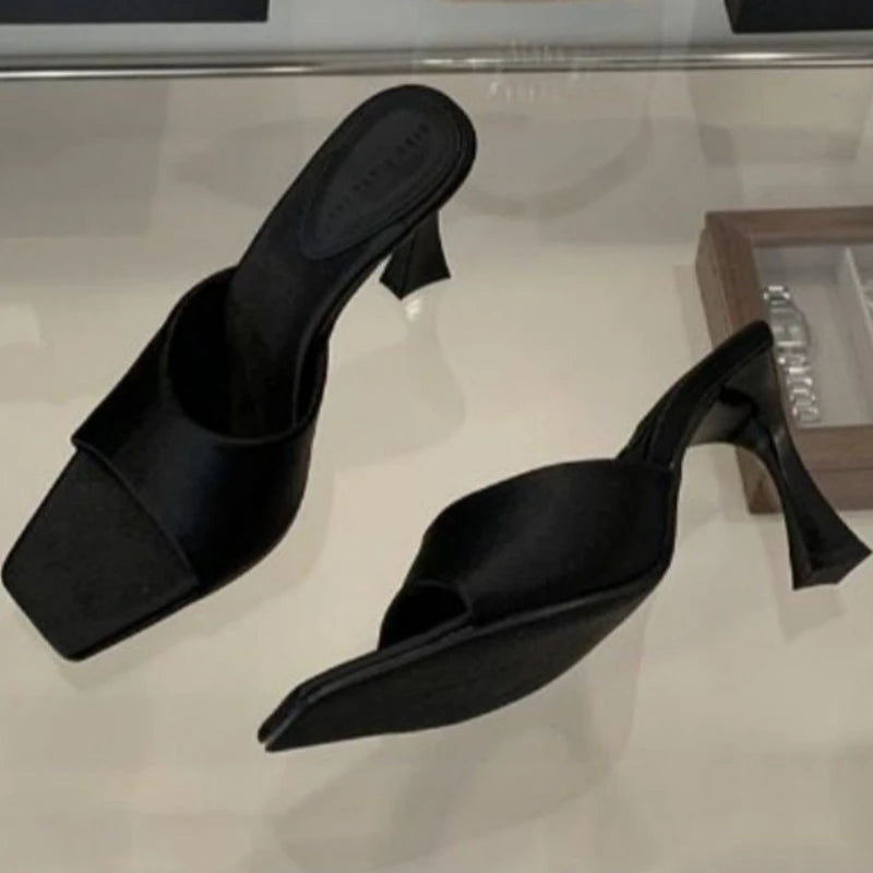 Women's Square Open Toe Comfortable Solid Heel Slippers 2026 Summer Zpaxo