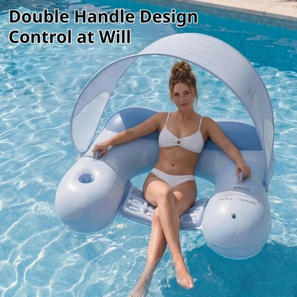 Detachable Sunshade Inflatable Pool Floating Lounger UV Protection Water Sofa Recliner with Cup Holder for Summer Beach Outdoor Zpaxo