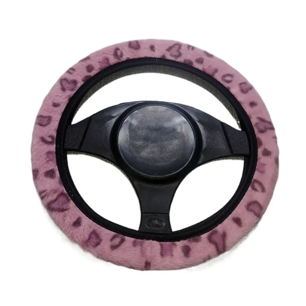 Warm&cozy Steering Wheel Cover Leopard Heart Print Soft Car Steer Zpaxo