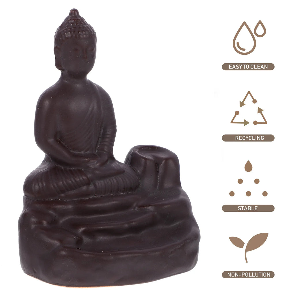 Ceramic Backflow Incense Burner Buddha Statue Zen Decor Aroma Therapy