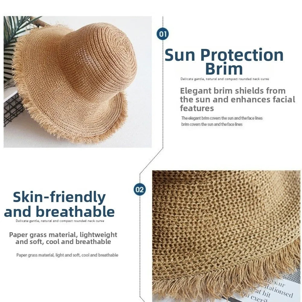 Fashion Straw Weave Straw Hat Sunshade Wide Brim Fisherman Hat Foldable Breathable Basin Cap Summer Zpaxo