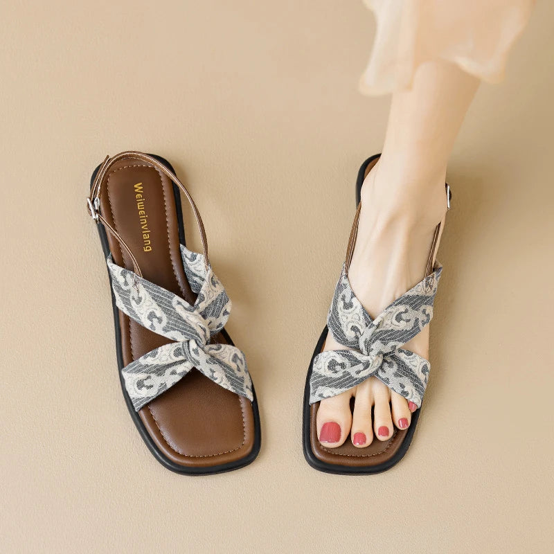 Flat Sandals Summer Outdoor Wear Single Strap French Retro Roman Zpaxo