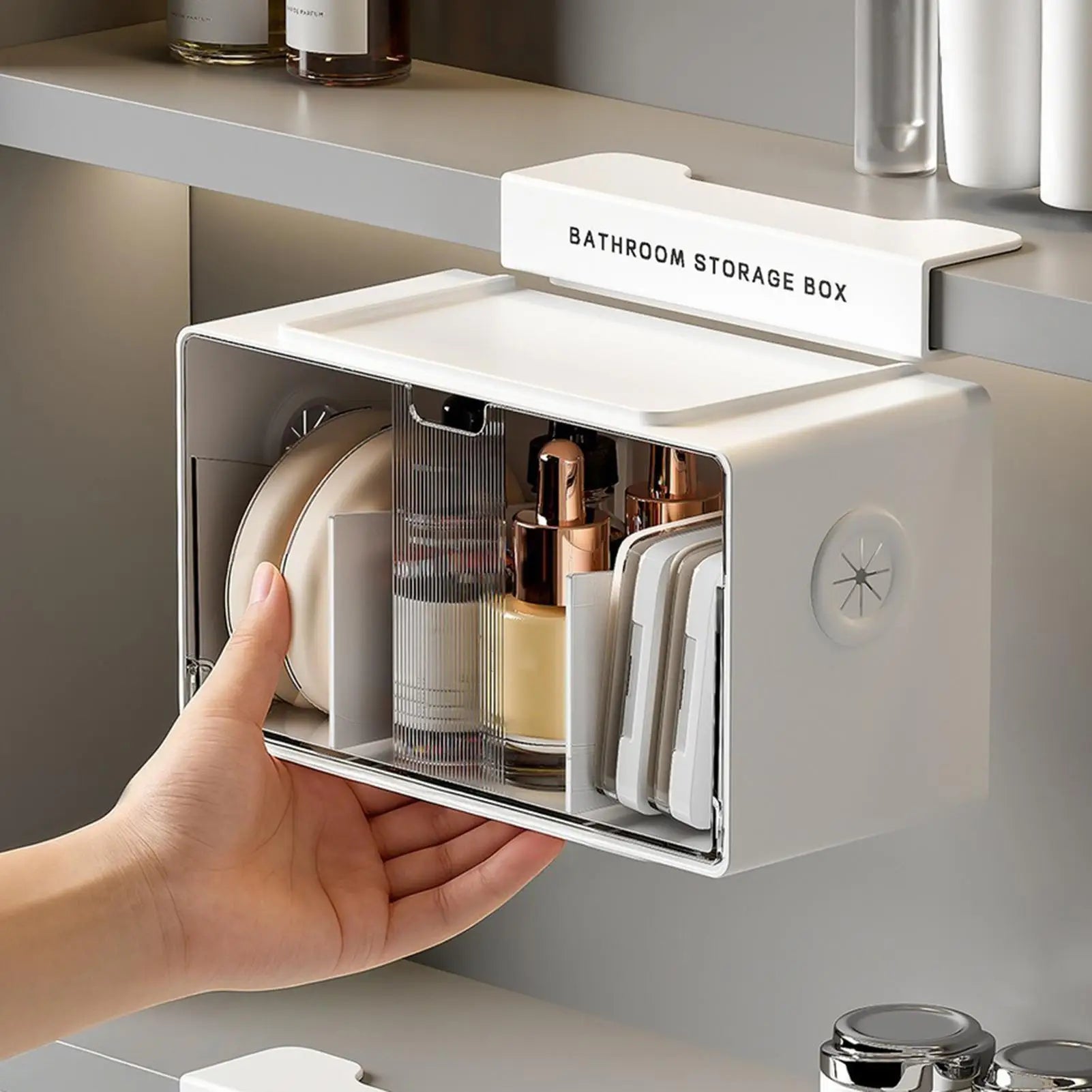 Bathroom Vanity Organizer Clear No-drill Removable Box Small