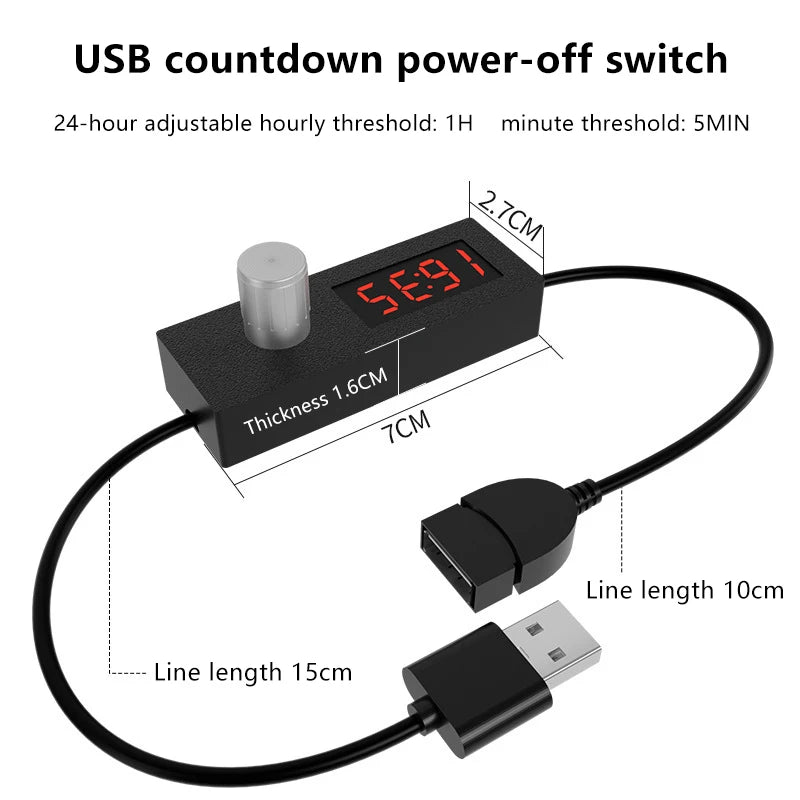 24h Automatic Shutdown Timer Digital Countdown USB Switch Cable Wire Zpaxo