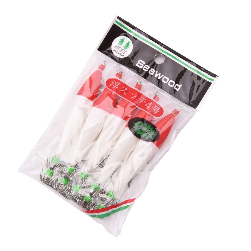5-Pack Luminous Squid Hooks – Glow Sea Fishing Lures Size 4