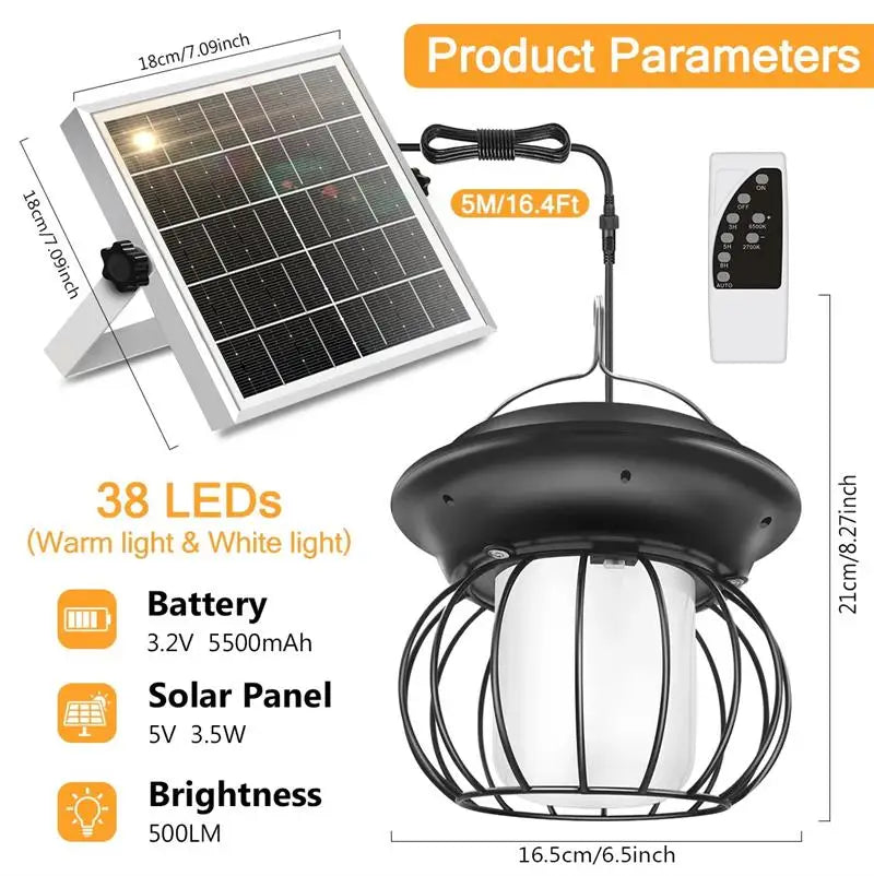 Solar Pendant Light 5m Cable Outdoor Indoor Hanging Garden Lamp Yard Zpaxo