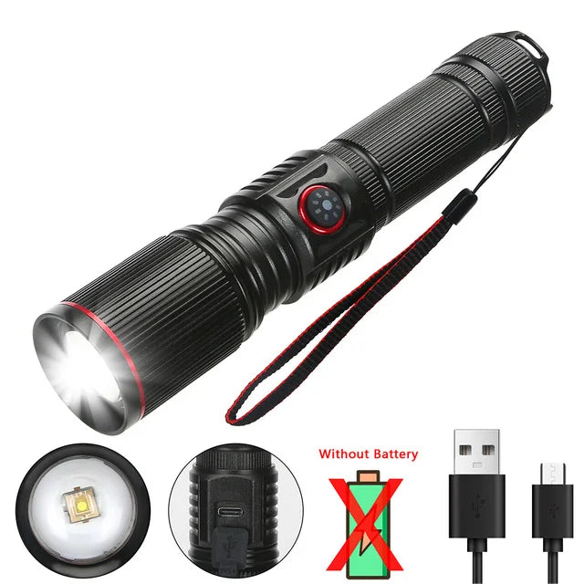 KDULIT 2000LM Tactical LED Flashlight | USB Rechargeable Zoom Torch