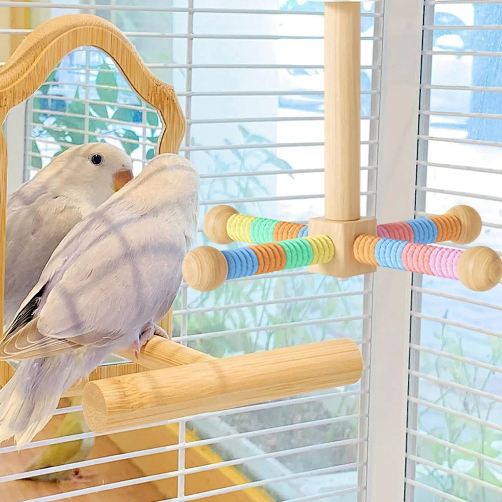 Rotating Wood Bird Perch Toy – Windmill Chew Perch for Parrots Bird Perch Toy Zpaxo