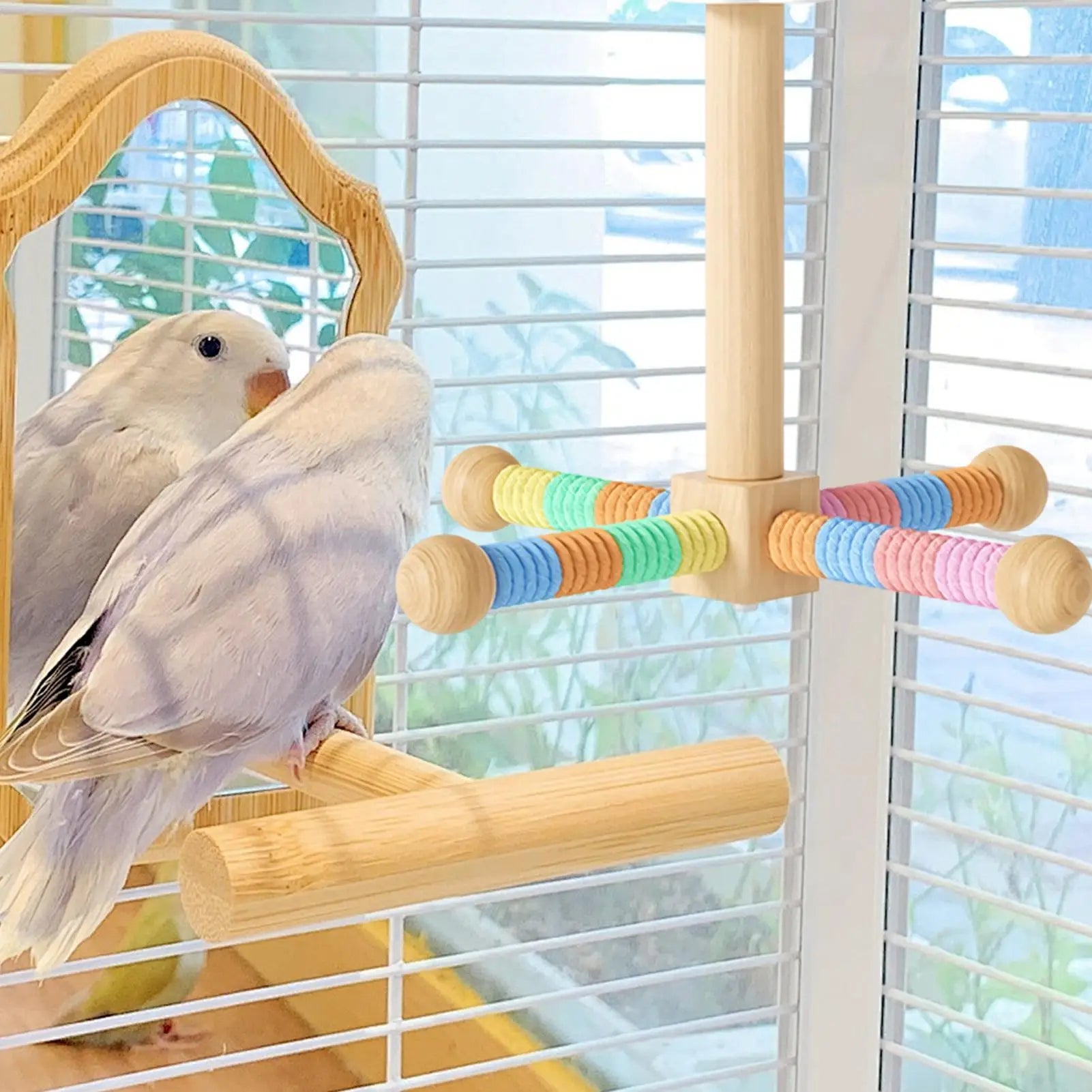 Rotating Wood Bird Perch Toy – Windmill Chew Perch for Parrots Bird Perch Toy Zpaxo