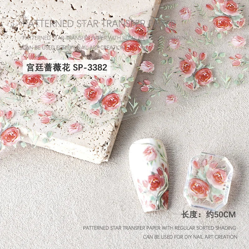 Rose Flower Nail Art Foils Transfer Paper Stickers Designs Floral Zpaxo SP-3382