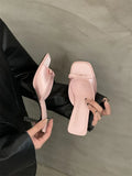New Women's Slipper Mules Low High Heels Shoes Summer Best Street Look Females Square Head Open Toe Bow Strappy Sandals Zpaxo 40 Pink