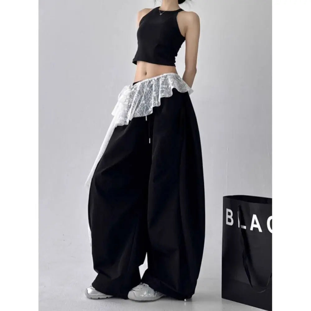 Embroidered Flower Lace Mini Skirt Irregular See Through Lace Up Ruffles Skirt Y2K Streetwear High Waist Butt Curtain Zpaxo