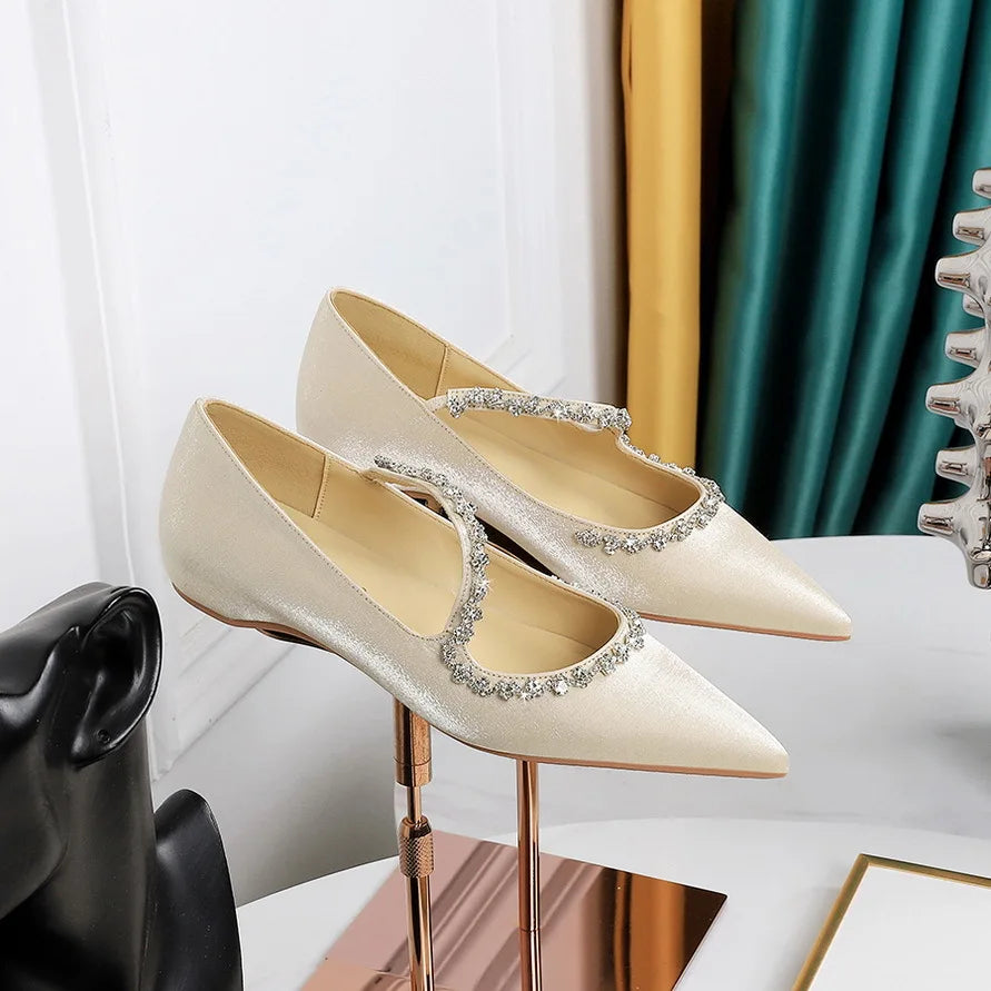 Flat shoes for women spring autumn 2025 new pointed toe women's shoe rhinestone metal inner height increasing slope ladies shoes Zpaxo
