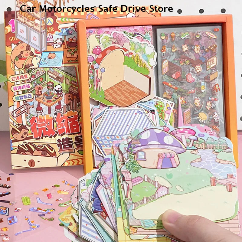 CM50Scenes Box Cartoon Capybara Miniature Scene Landscape Stickers