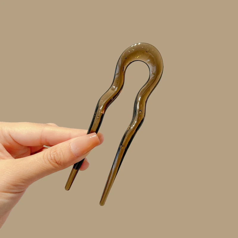 U-Shaped Hair Fork Fashion Tortoiseshell Acetate Acrylic Hairpin Geometric Headwear Hair Sticks Women Girls Hair Accessories Zpaxo fz-color b