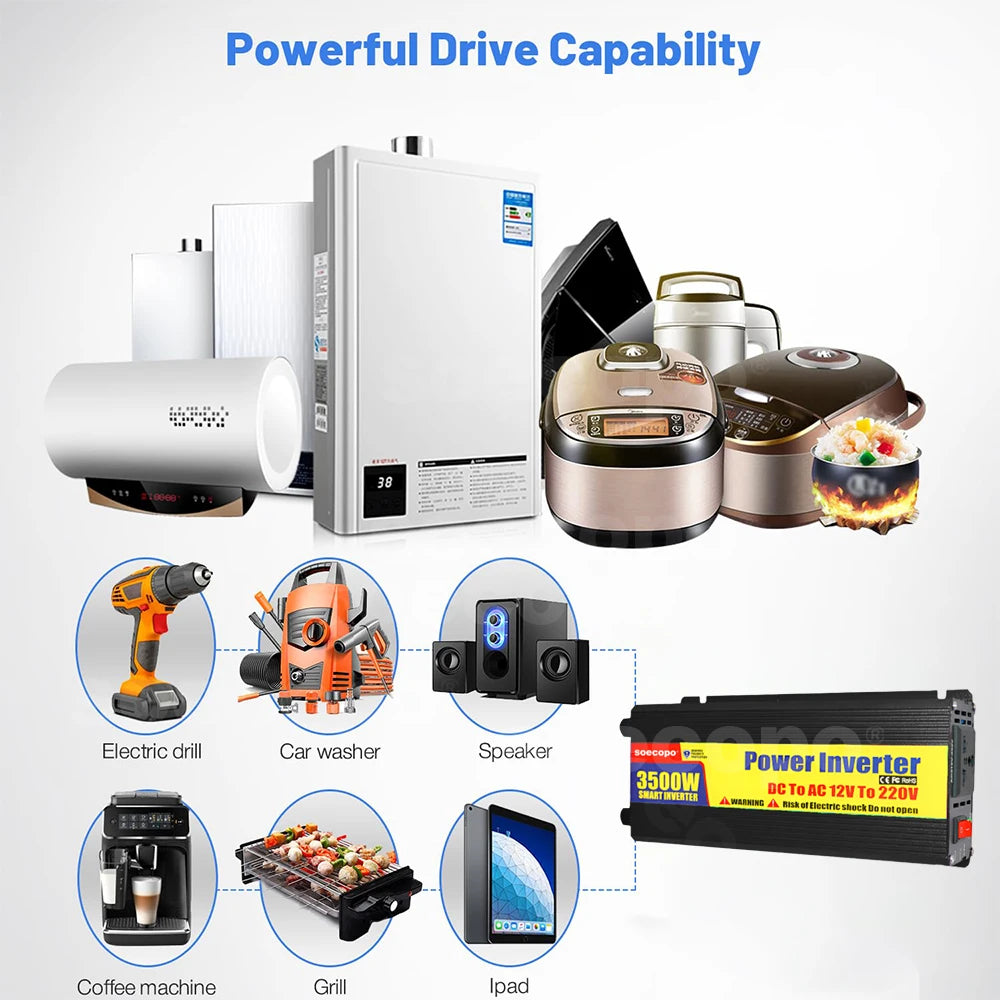 1000W-3500W Intelligent Inverter 12V 24V 48V 110V 220V DC AC Single