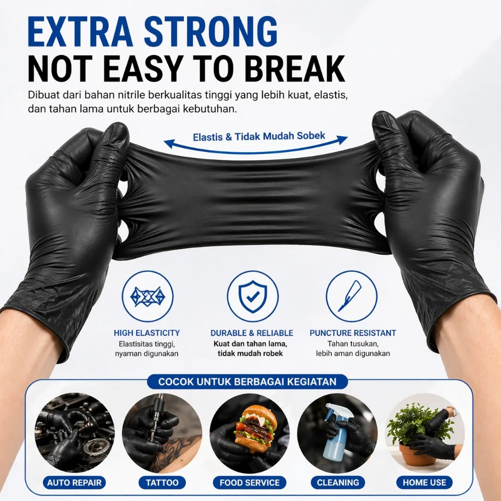 Disposable Black Nitrile Gloves Kitchen Cooking S M L XL Waterproof