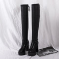 2026 Winter Sexy Knee Boots Tight Stovepipe Knight Suede Round Toe Zpaxo Black leather 35 China Mainland