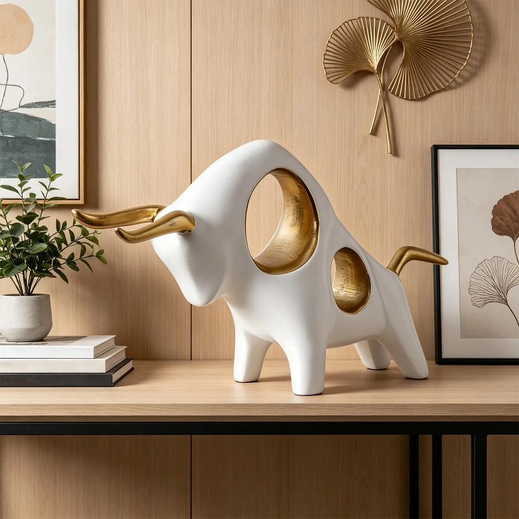 Bull Figurine Cute Resin Animal Ornament Statue Decor Bedroom Office