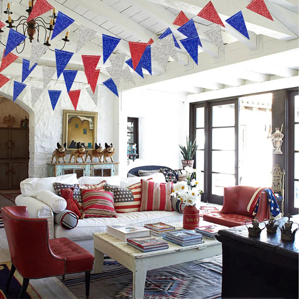 Red White Flag Pennants Premium Paper Triangular Bunting Garland for Independence Day Party Decoration Zpaxo