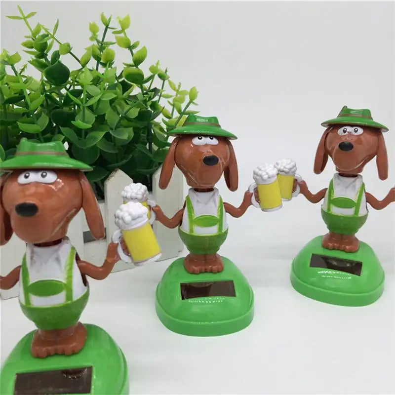 Solar Powered Dancing Bobble Head Beer Dog Cute Decoration Dog Solar Car Ornament Automatic Swing Alpaca Figurine Animal Zpaxo