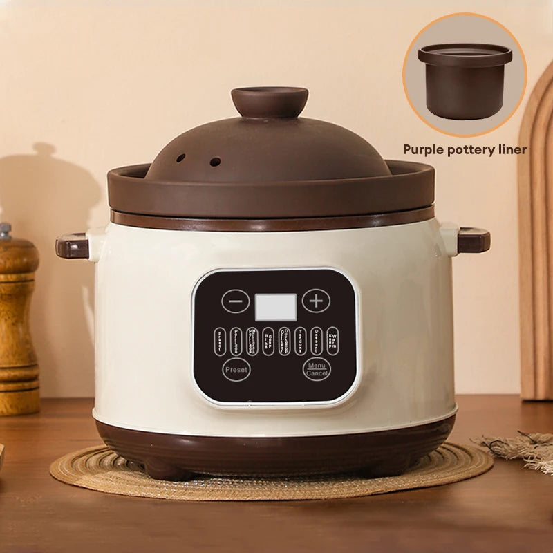 3.8L Multifunctional Electric stew pot Slow Cooker Ceramic Inner Pot Multi-Cooker for Soup Porridge Casserole Household Kitchen Zpaxo brown EU